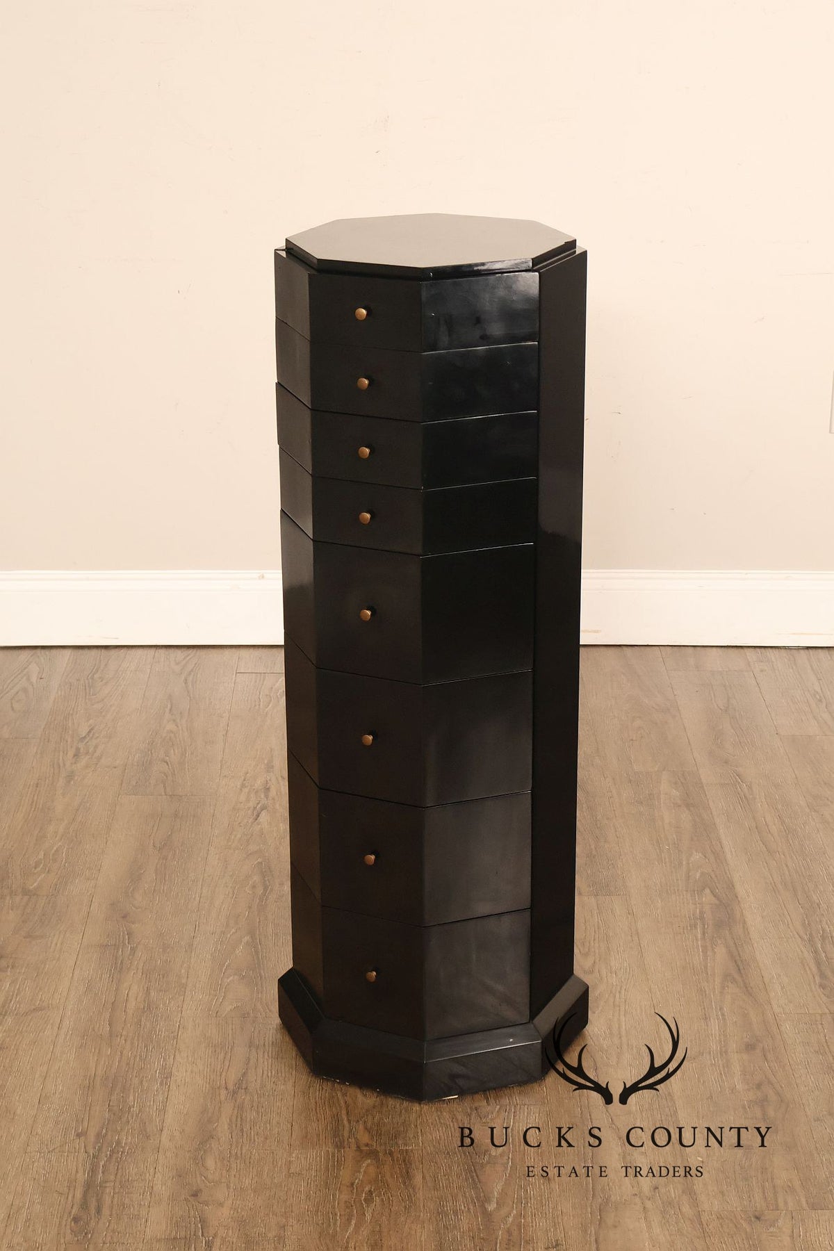 Maitland Smith Black Lacquered Octagonal Jewelry or Lingerie Chest Chest