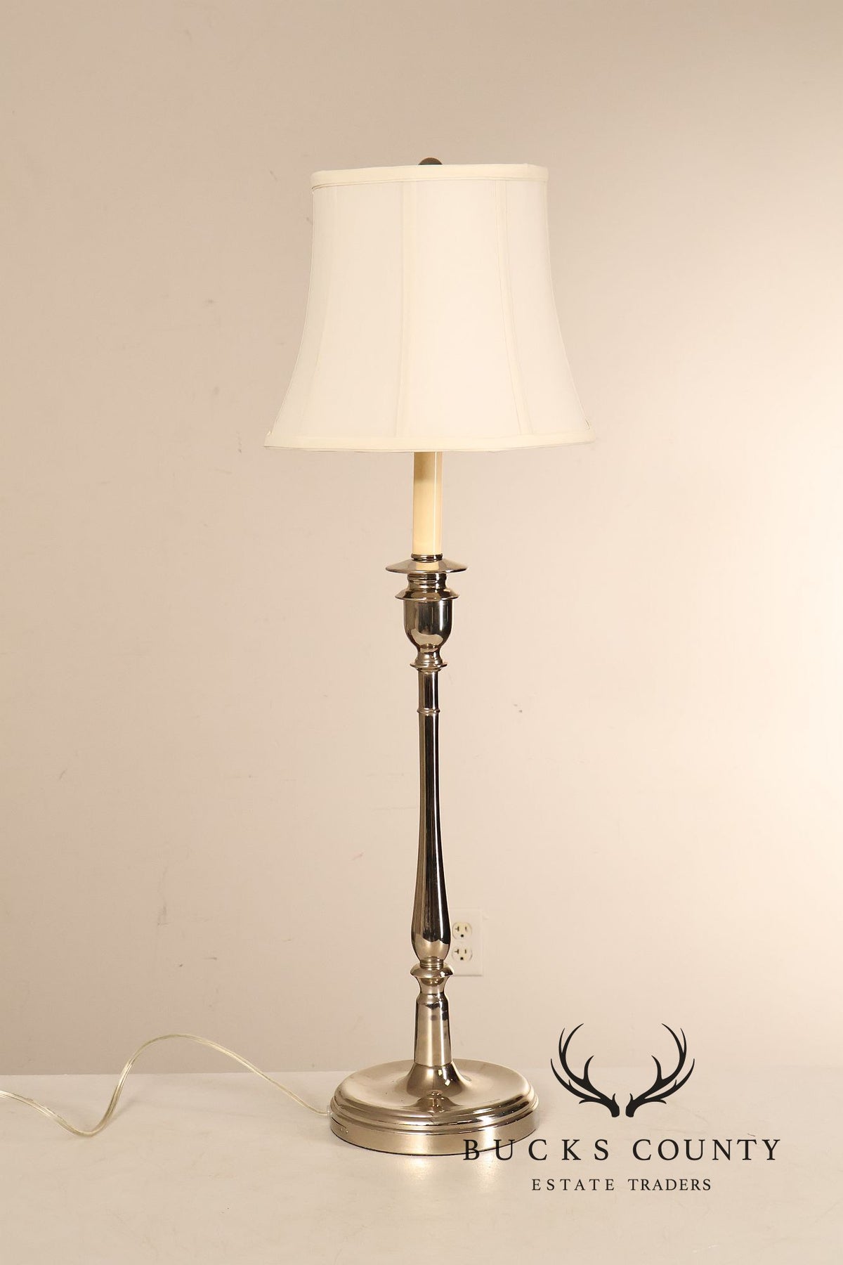 Ralph Lauren Pair of Chrome Candlestick Table Lamps