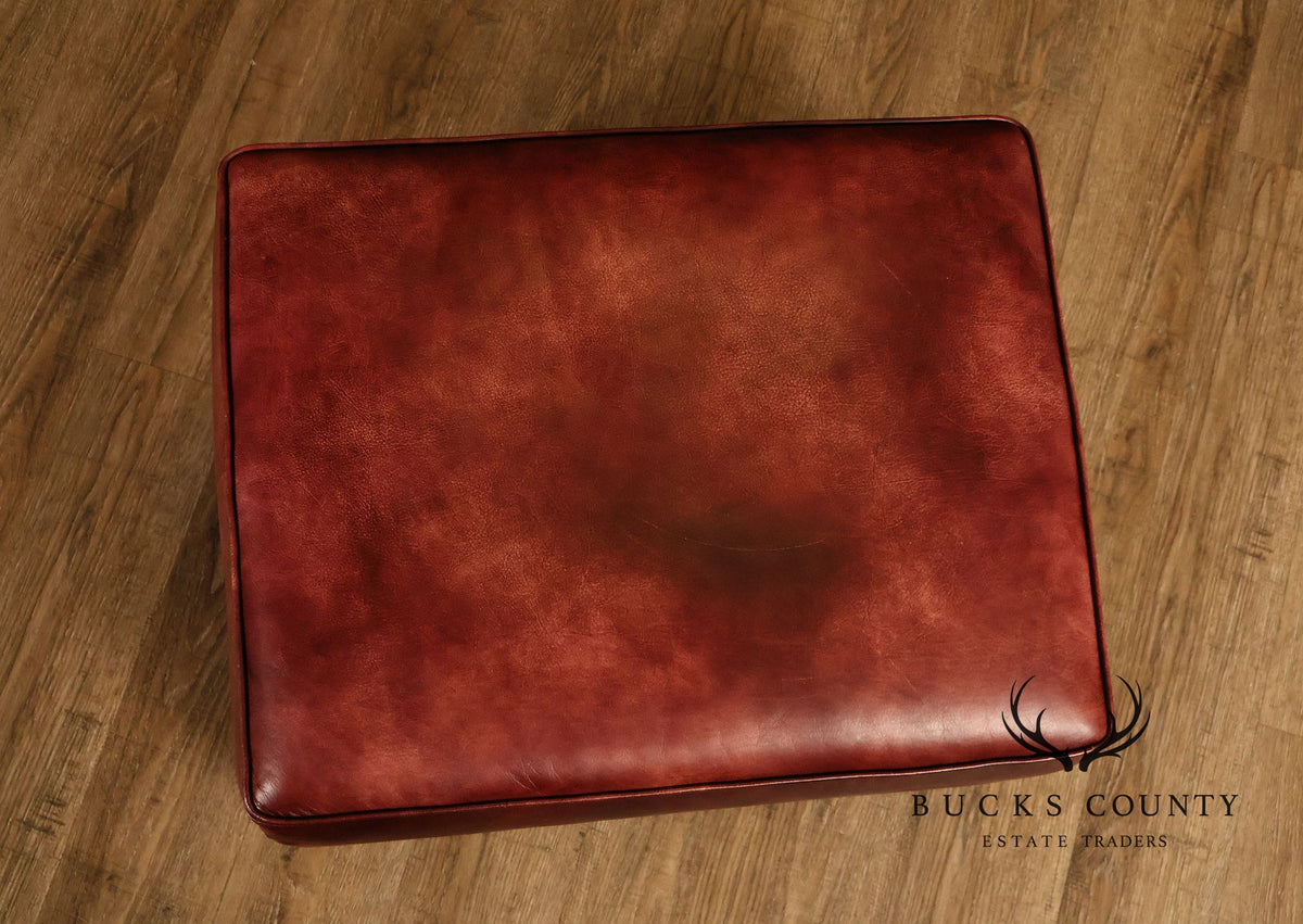 English Traditional Style Pair of Leather Ottomans