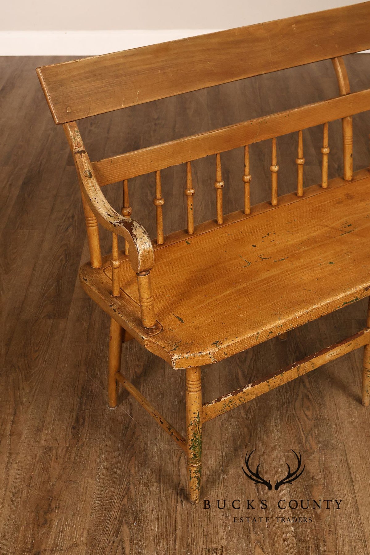 Antique Grain Painted American Deacons Bench