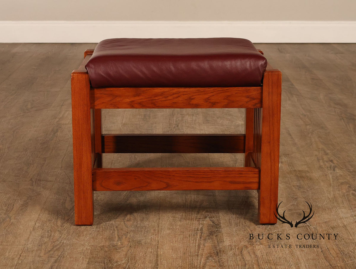 Bassett Furniture Mission Style Oak and Leather Foot Stool