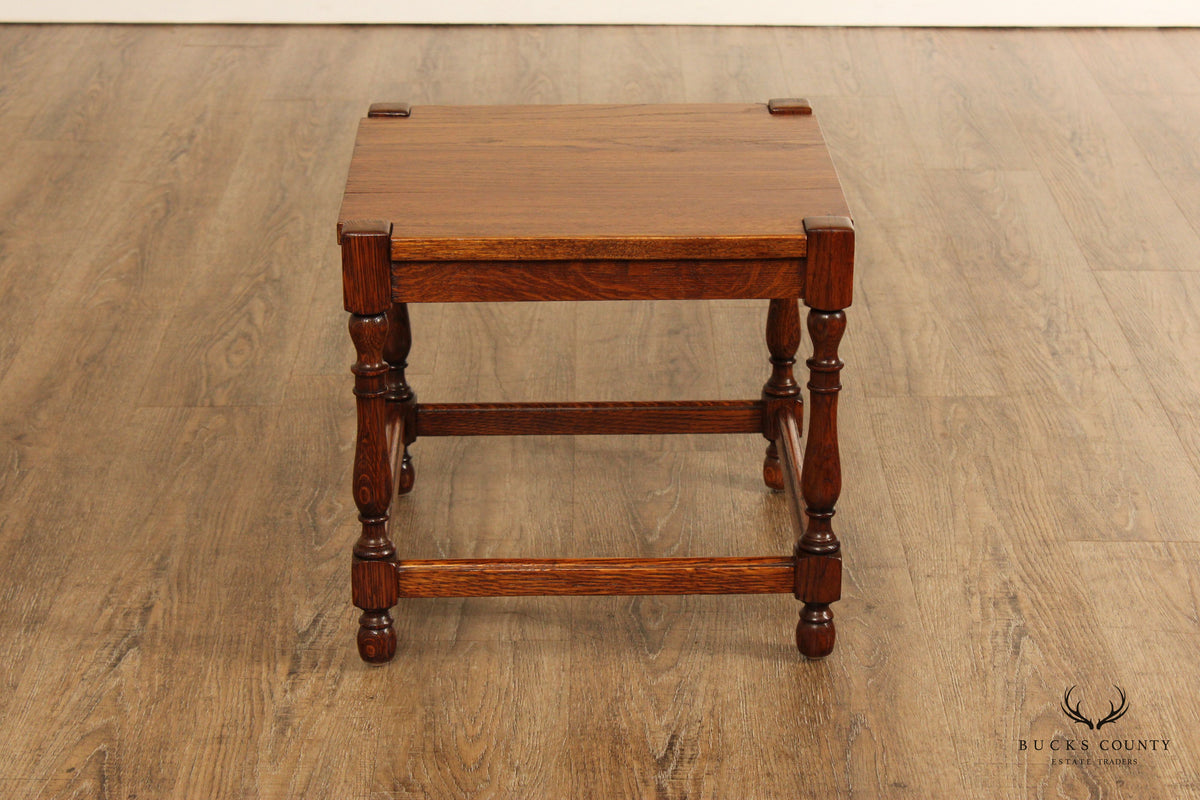 William & Mary Style Oak Square Top Taboret Side Table