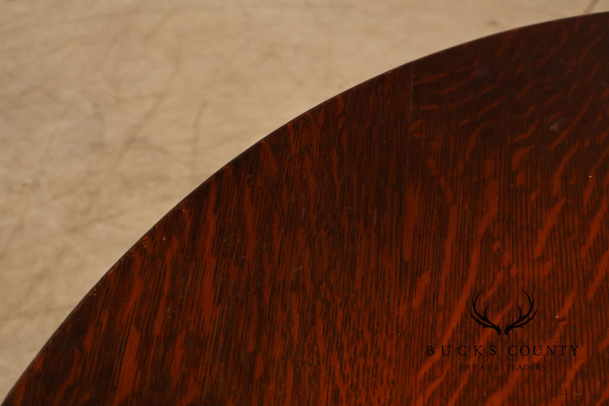 Antique Renaissance Revival Round Oak Expandable Dining Table