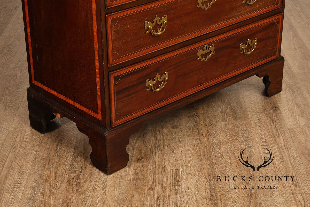 Antique Georgian Style Inlaid Mahogany Chest On Chest