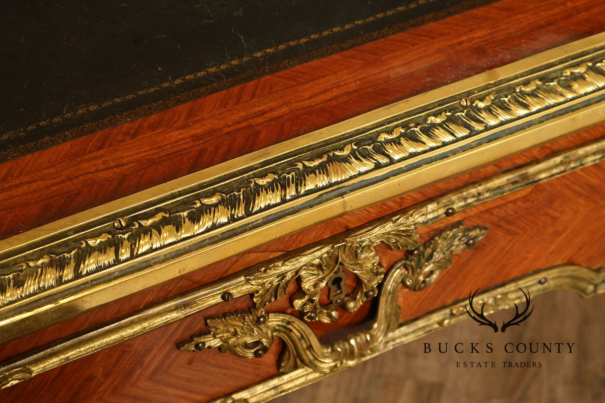 French Napoleon III Style Leather Top Executive Desk
