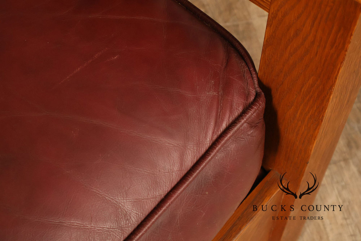 Stickley Mission Collection Oak And Leather Bow Arm Morris Chair