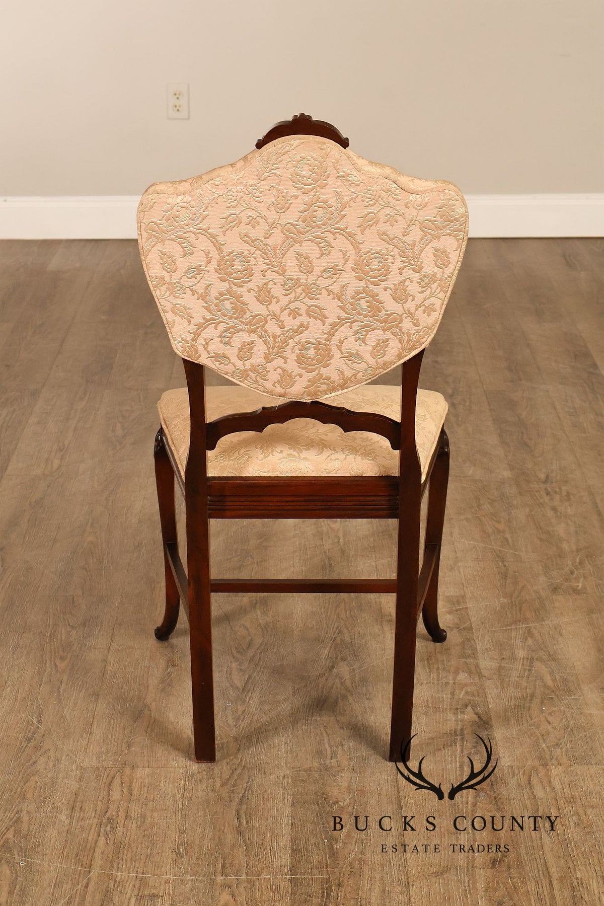 Traditional Mahogany Carved Side Chair With Floral Damask Upholstery