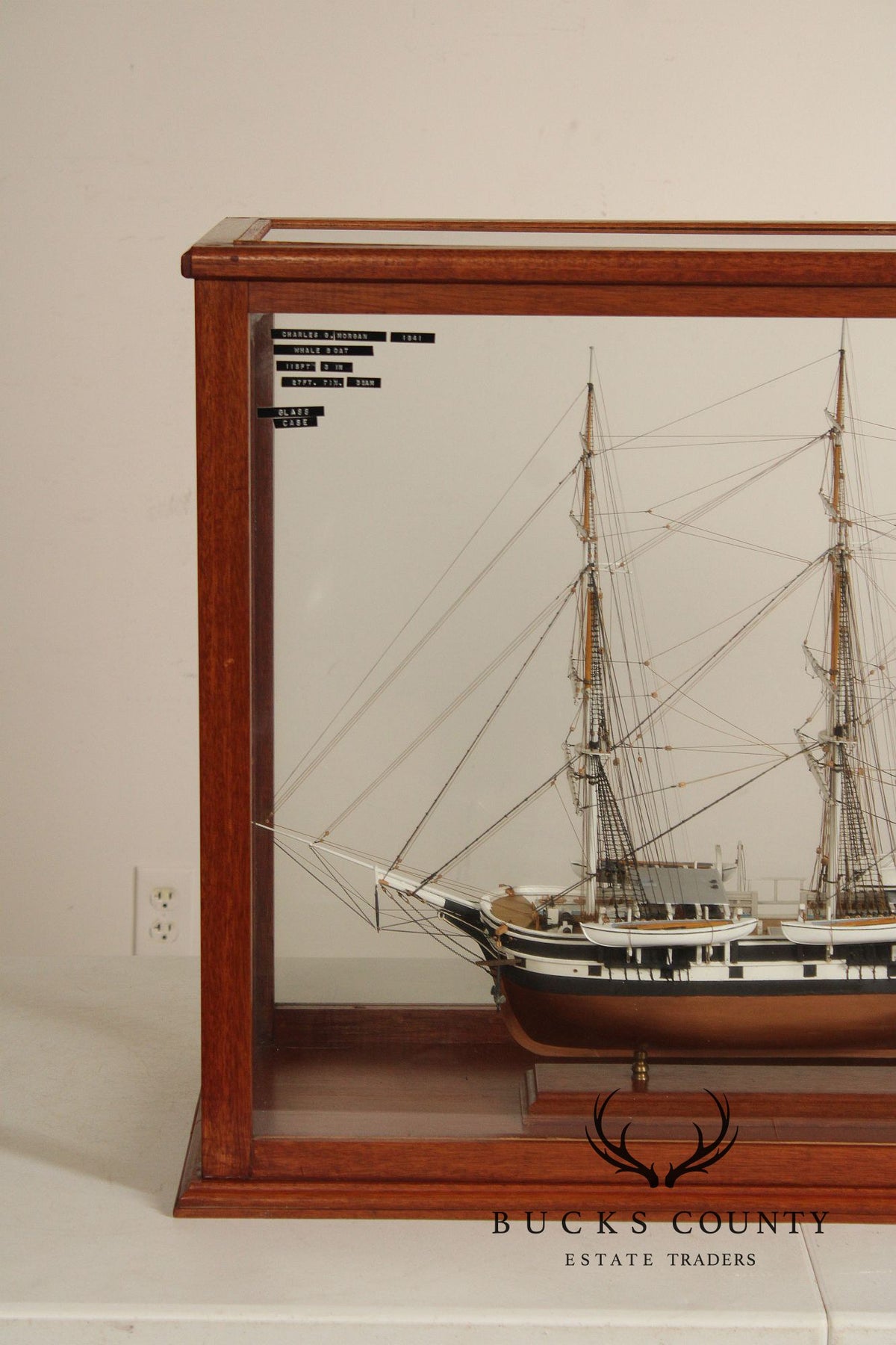 Charles W. Morgan 1841 Whaling Ship Wooden Model In Glass Display Case