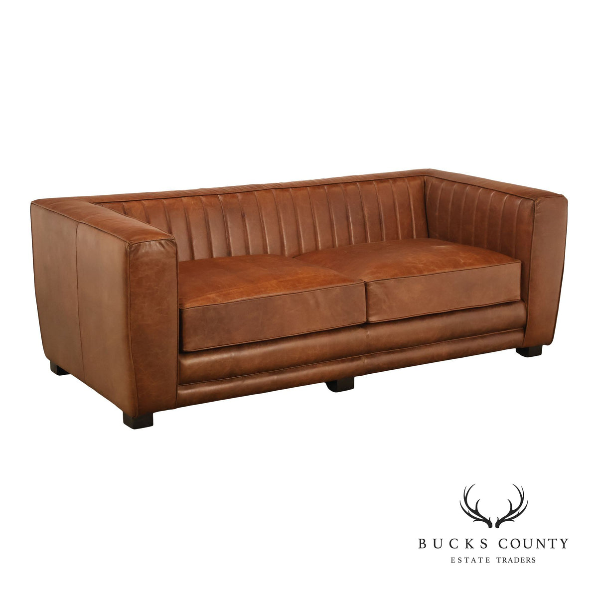Art Deco Style Brown Leather Sofa