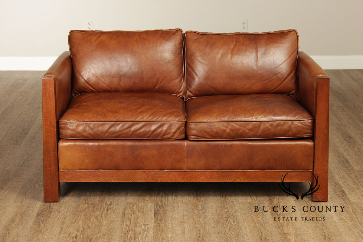 Stickley Highlands Mission Oak Leather Loveseat