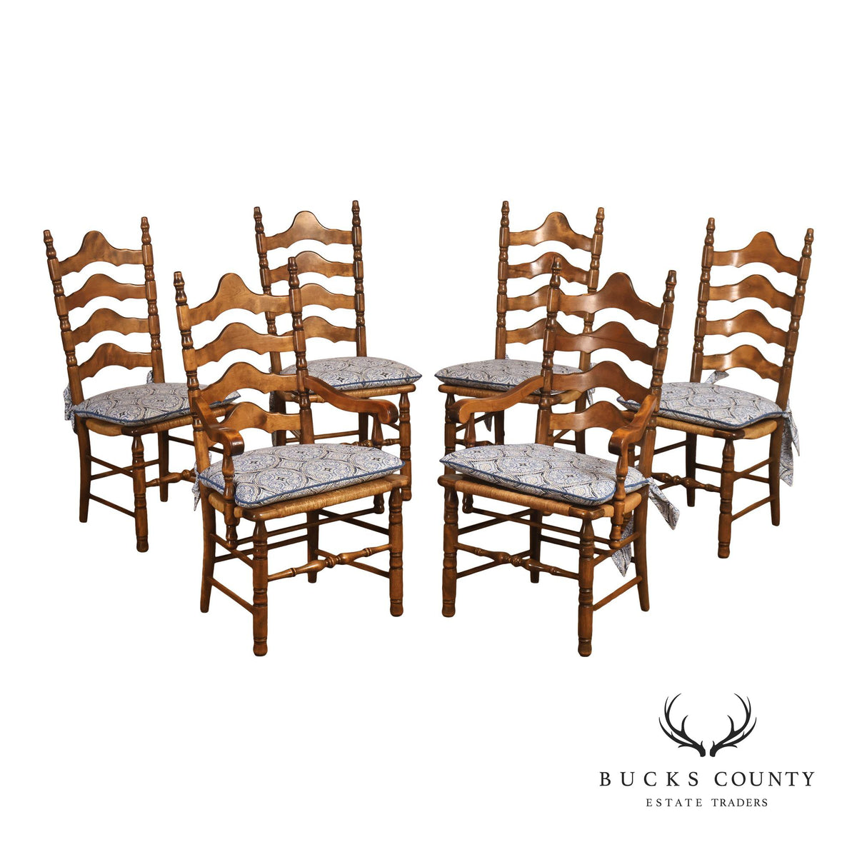 Hickory Chair Co. Set Of Six Country Ladder Back Rush Seat Dining Chairs