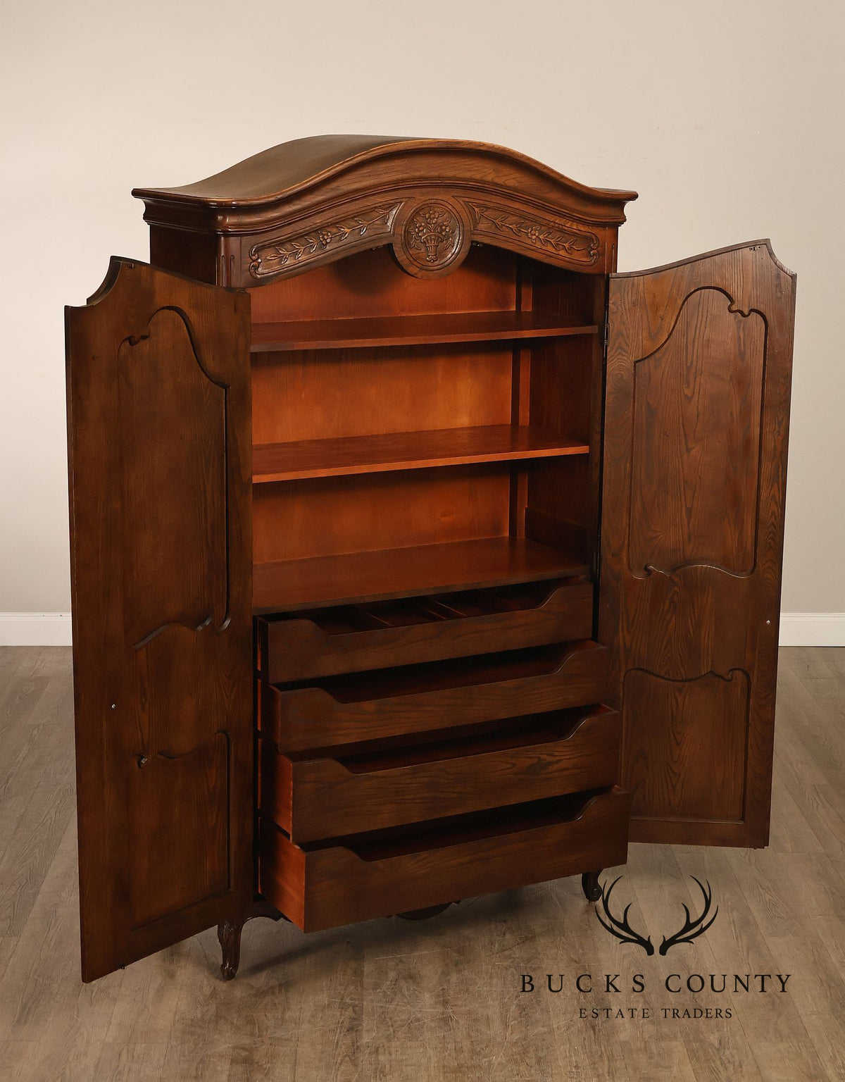 Henredon Four Centuries Collection French Louis XV Style Carved Oak Armoire