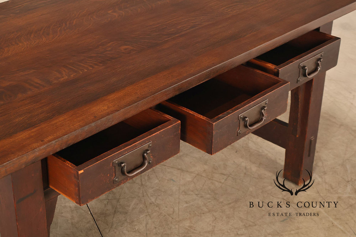 Early Gustav Stickley No. 460 Oak Library Table With Rare Hardware