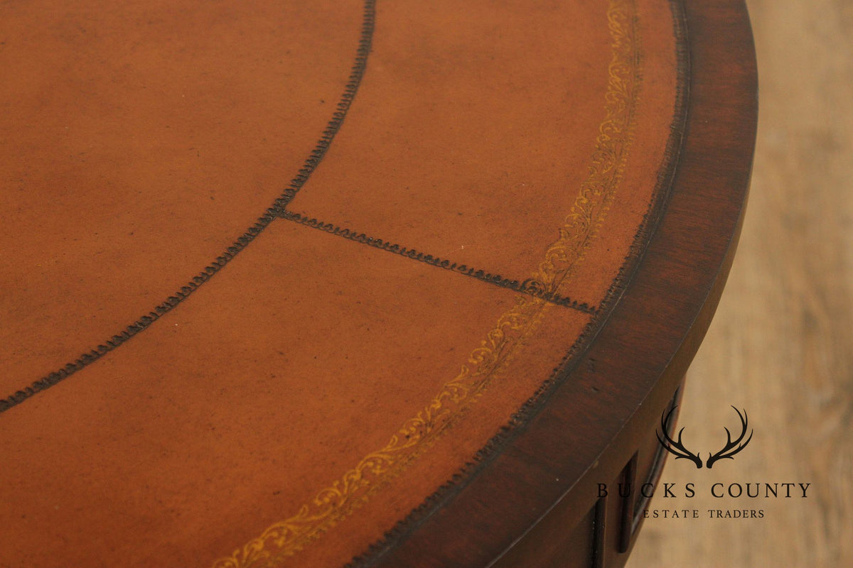 Ethan Allen Regency Style Round Leather Top Mahogany Rent Table
