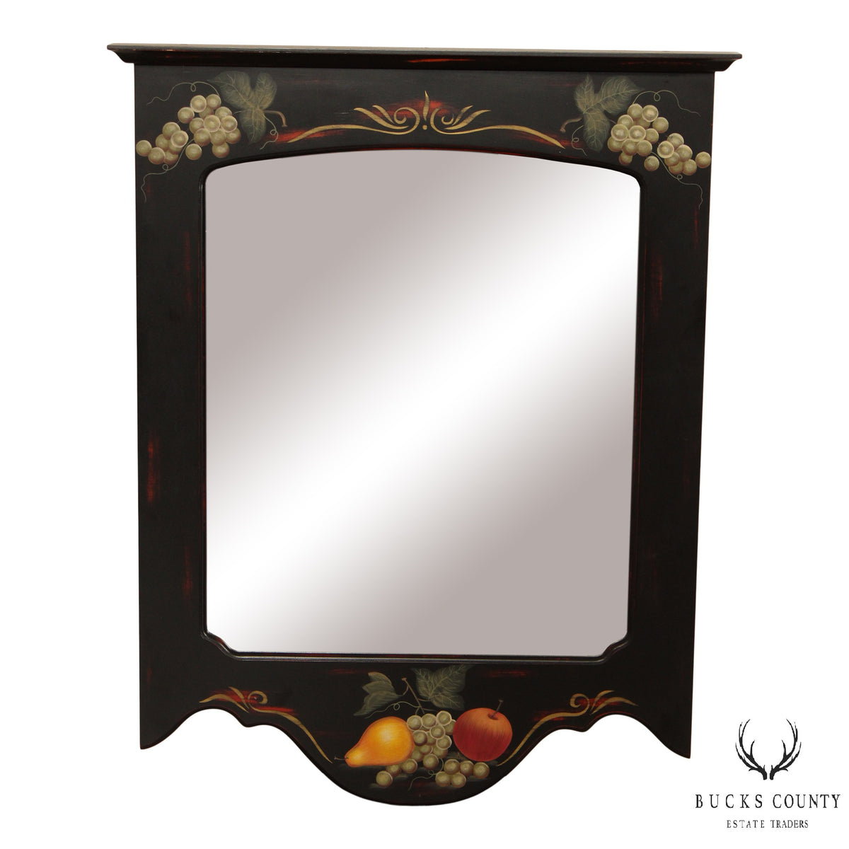 Painted Black Fruit Motif Wall Mirror