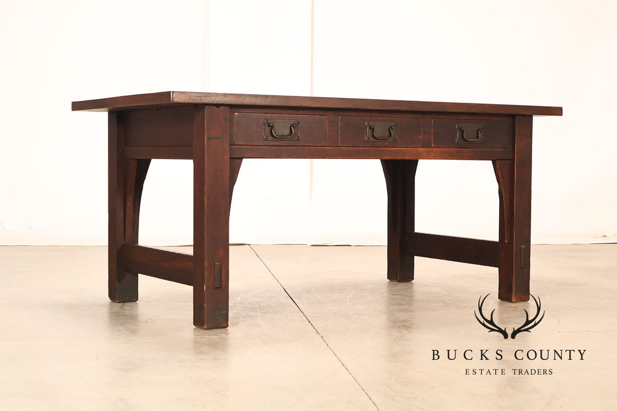 Early Gustav Stickley No. 460 Oak Library Table With Rare Hardware
