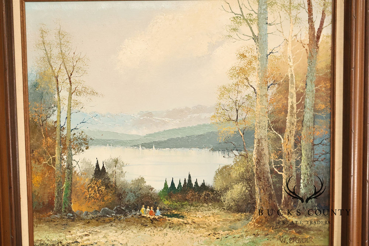 Wilhelm Brauer Framed Landscape Painting, Alpine Lake