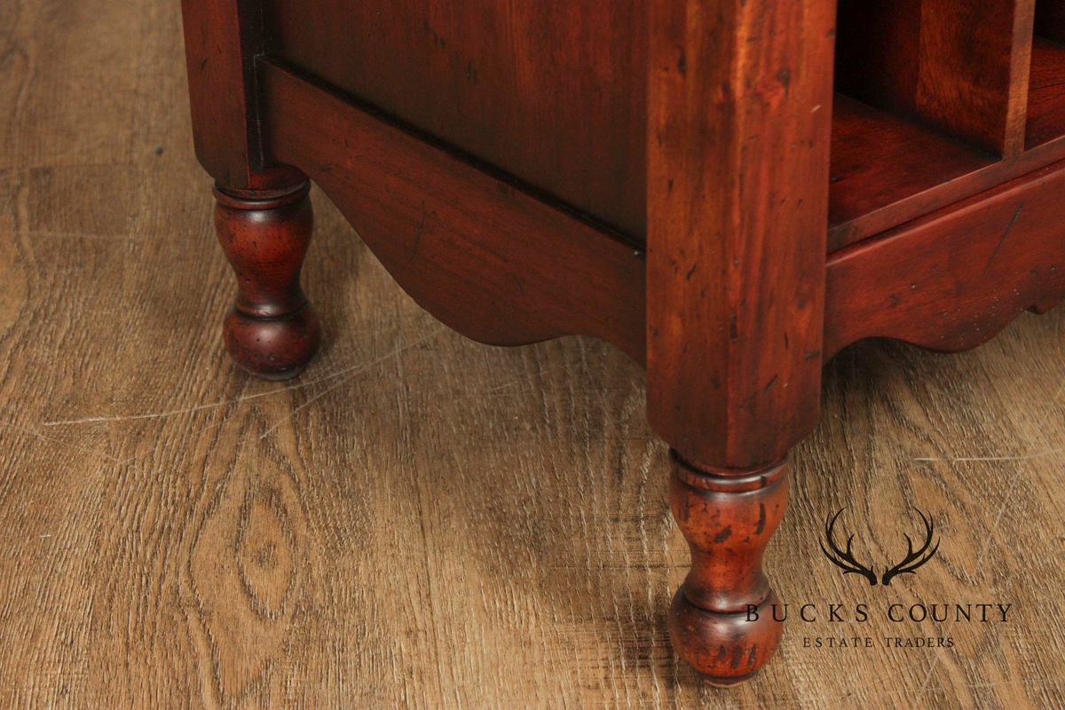 French Country Style Marble Top Wine Rack Cabinet With Drawer, Cherry Finish