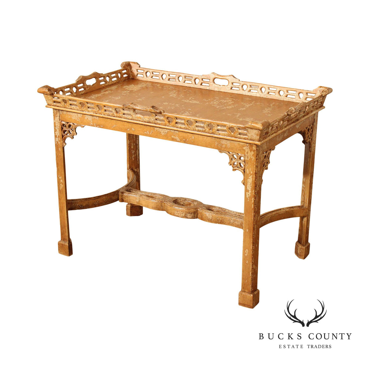 Chinese Chippendale Style Distress Painted Tea Table