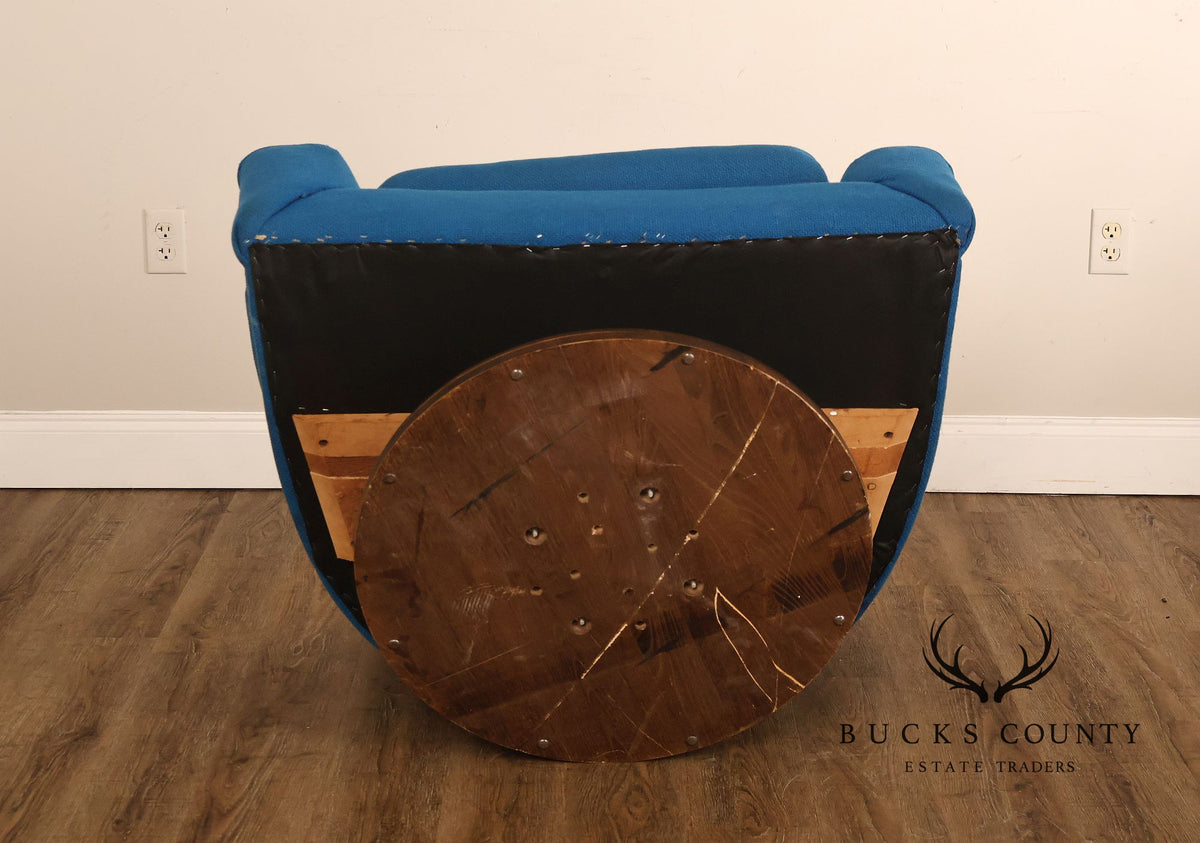 Schnadig Mid Century Modern Blue Upholstered Swivel Lounge Chair
