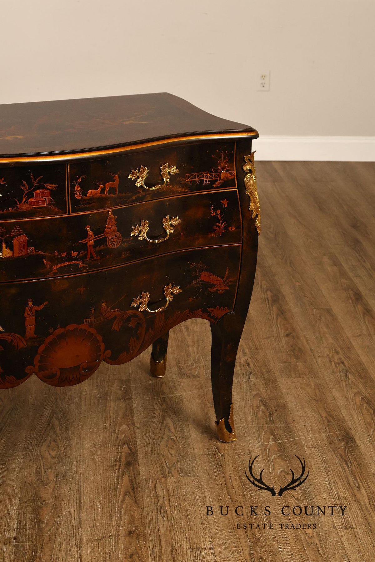 Maitland Smith Chinoiserie Hand Painted Bombe Chest