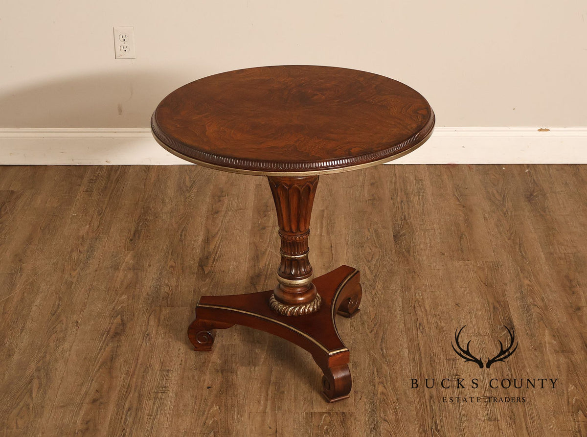 Drexel Heritage Round Burl Wood Veneer Pedestal Accent Table