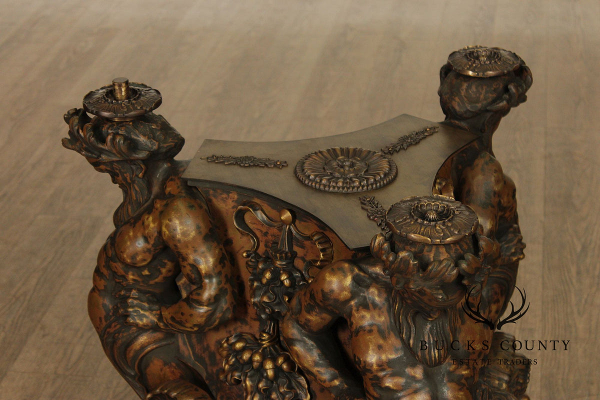 Antique Neoclassical Pair Of Mythological Figural Table Bases In Bronze