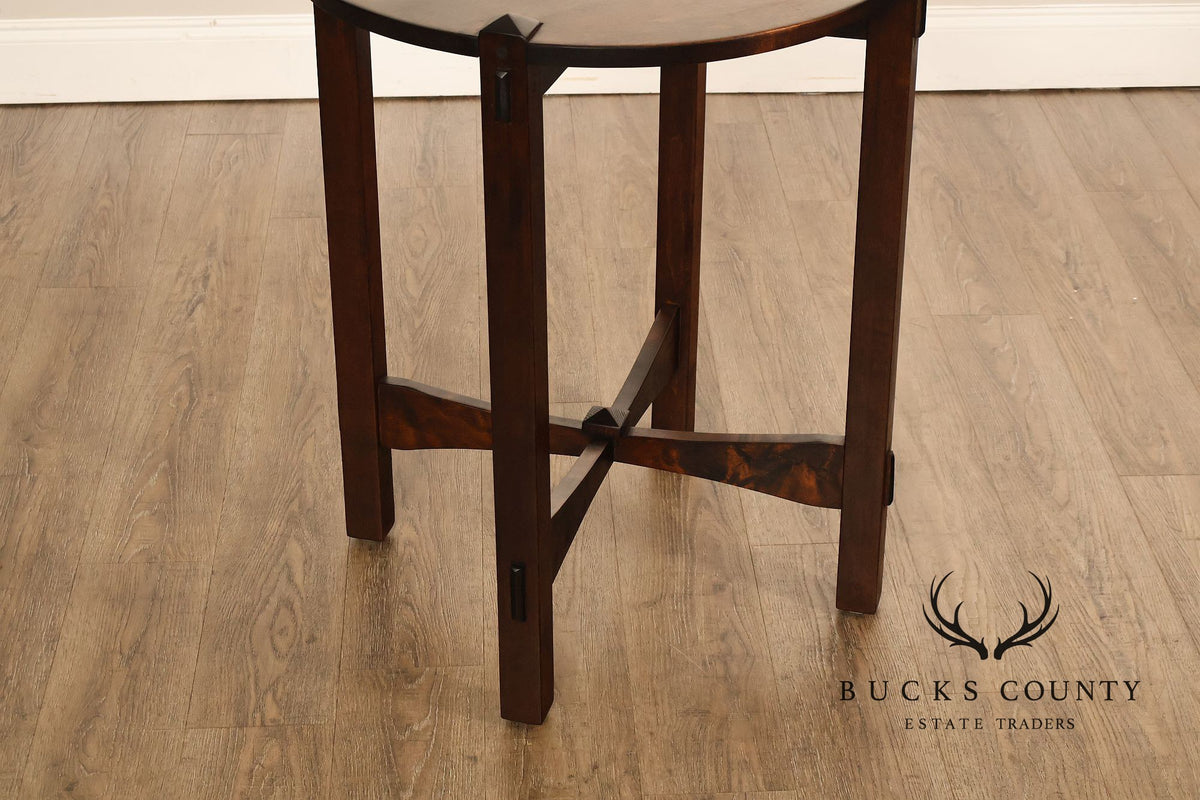 Studio Arts And Crafts Style Round Accent Table With Burl Wood Top