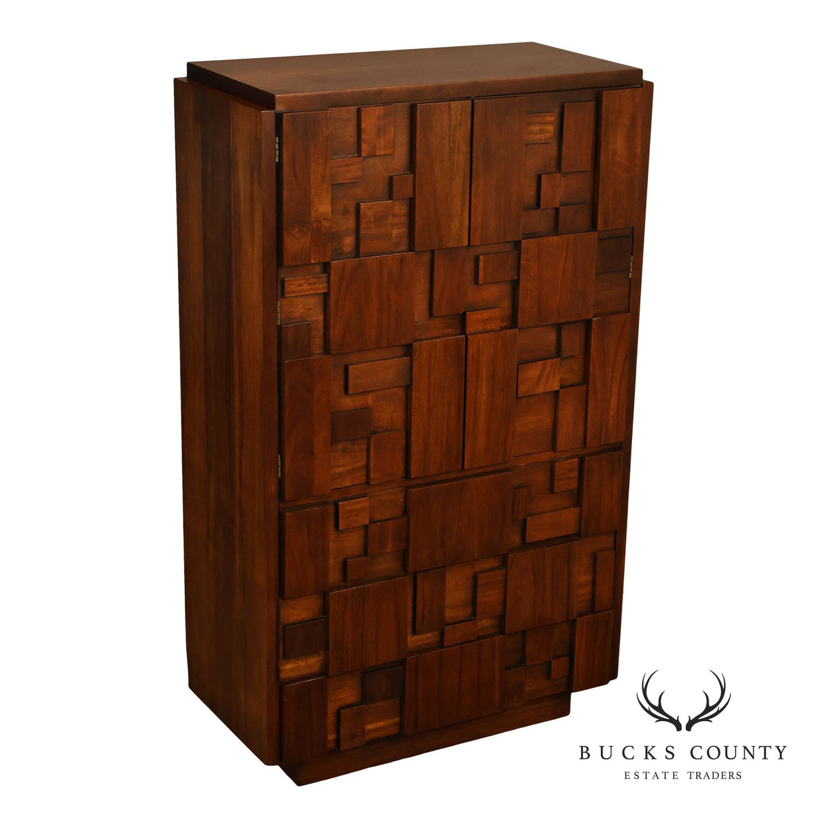 Vintage Lane Mid-Century Modern Brutalist Walnut Armoire