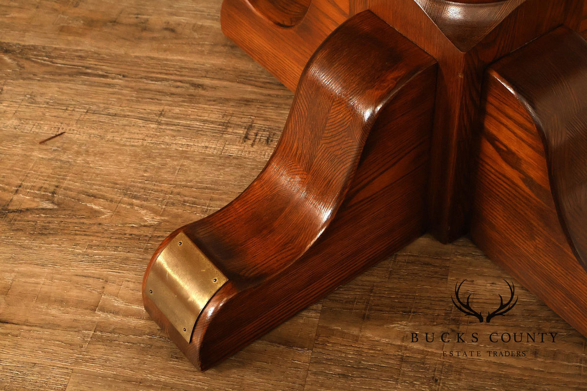 Vintage 42 Inch Oak Round Pedestal Dining Table With Leaf