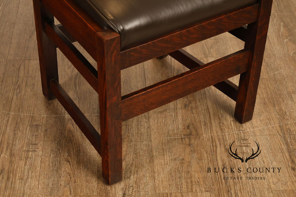L&JG Stickley Antique Set Of Six U-Back Oak Dining Chairs Model #820