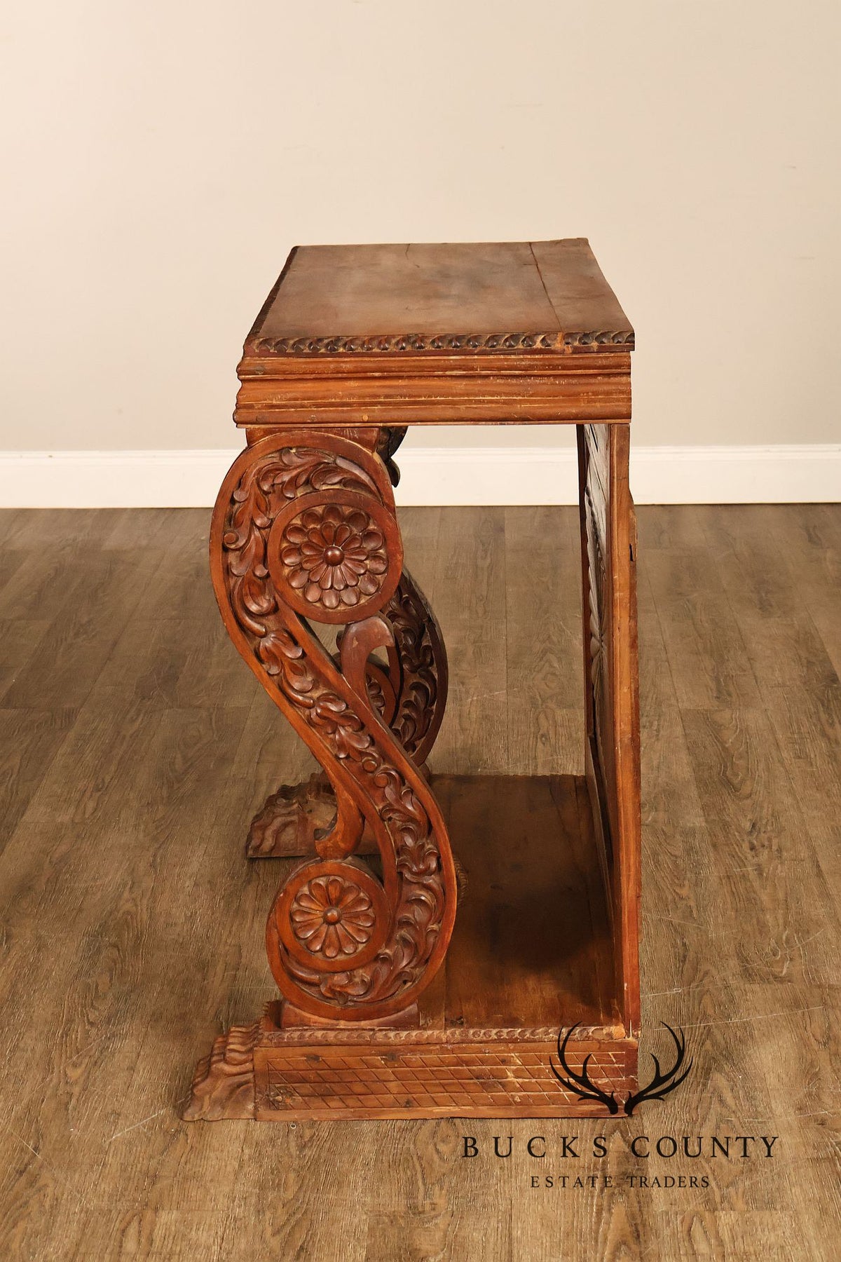 Antique Anglo Indian Pair of Carved Hardwood Console Tables