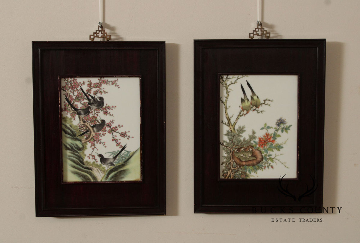 Vintage Chinese Pair of Hand Painted Porcelain Plaques