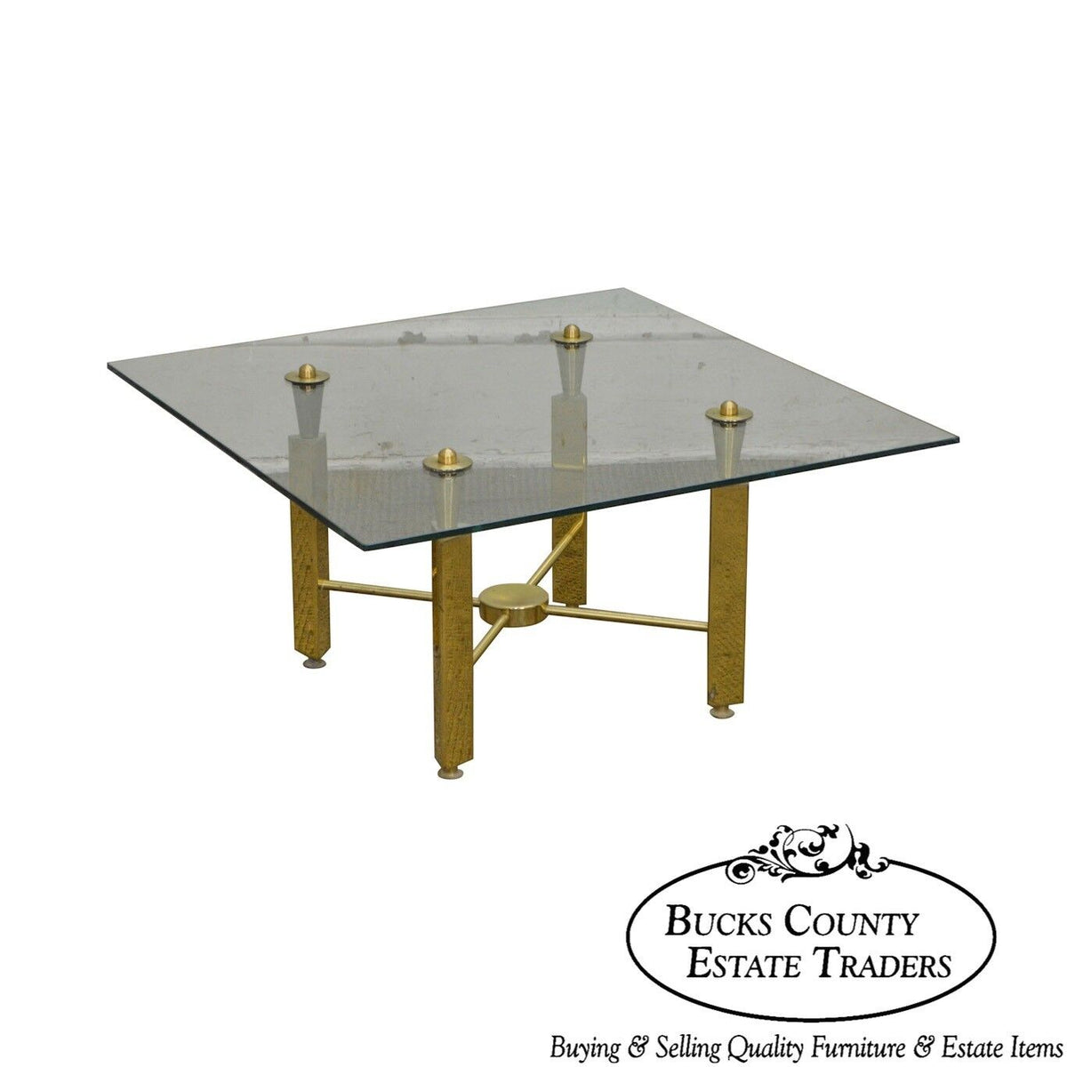 Mid Century Modern Brass Base Square Glass Top Coffee Table
