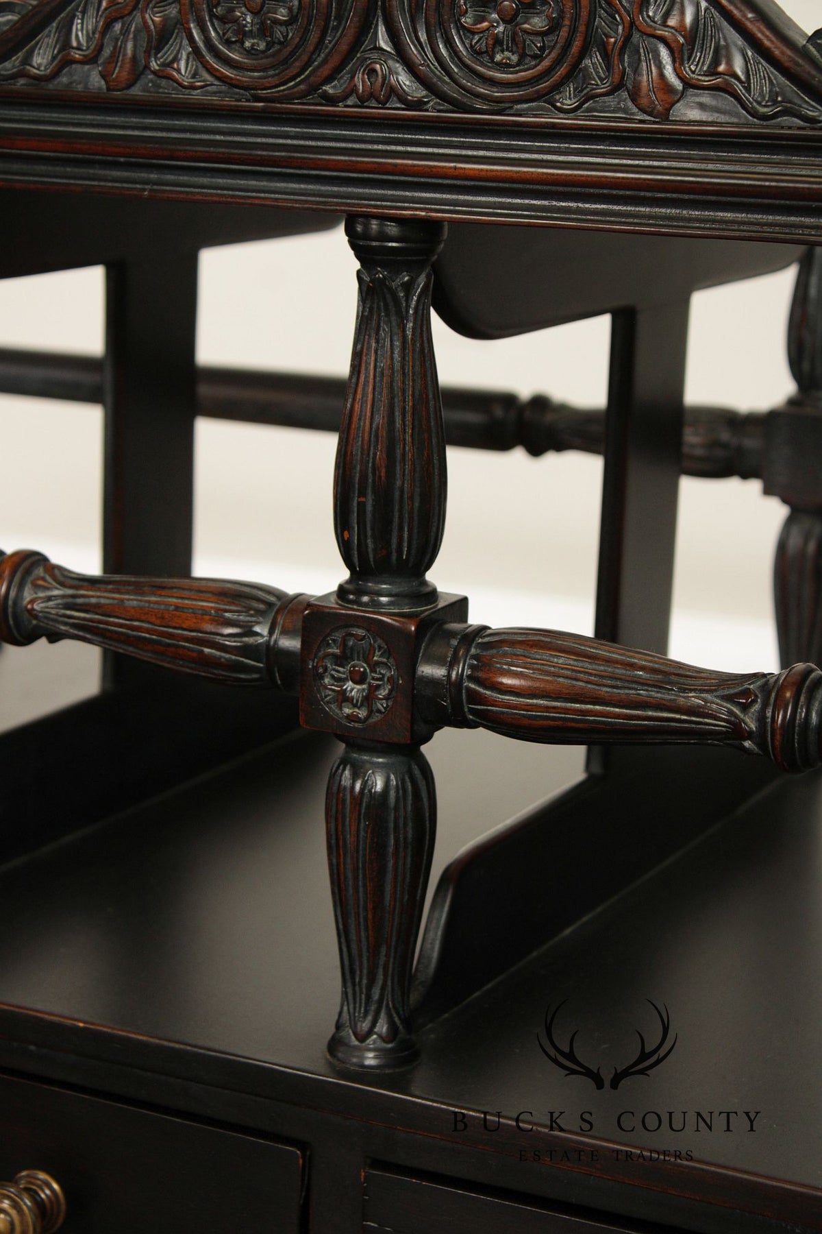 Sarried Tudor Style Ebonized Double Canterbury Magazine Rack