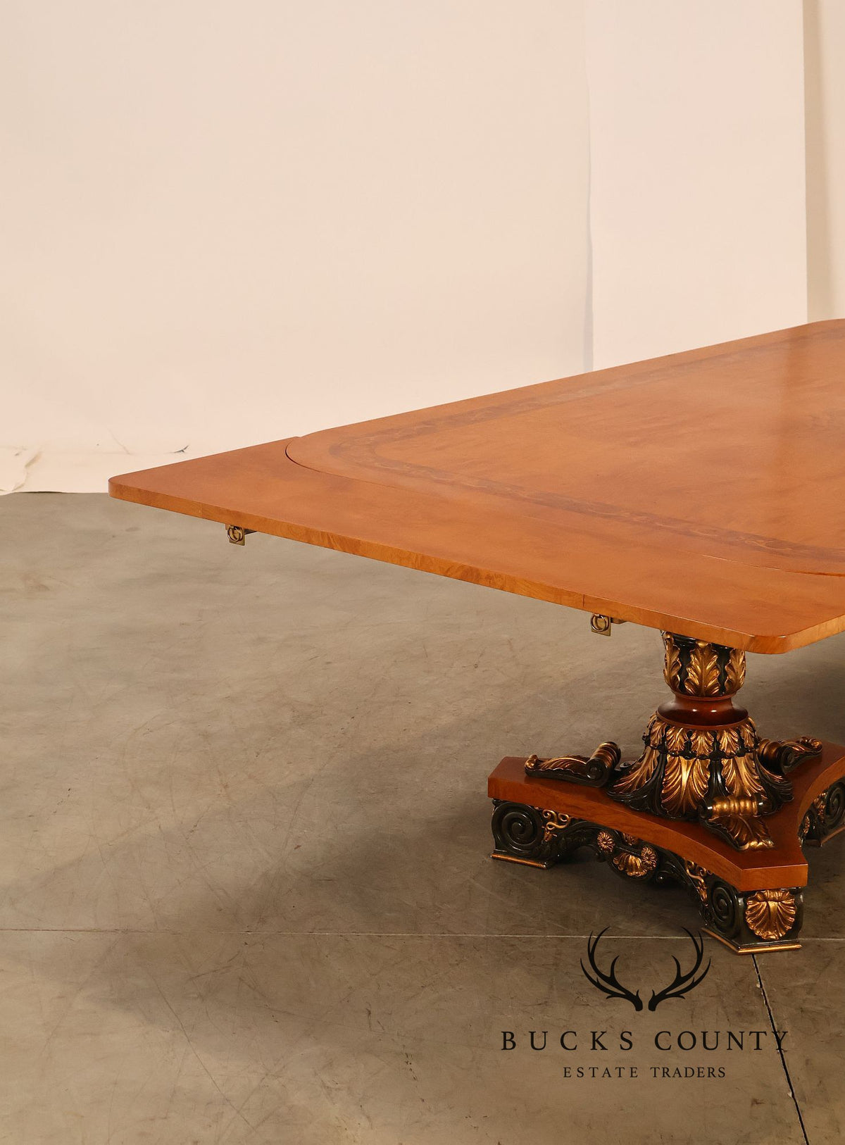 Ala Mobili Style Neoclassical Style Inlaid Double Pedestal Extension Dining Table