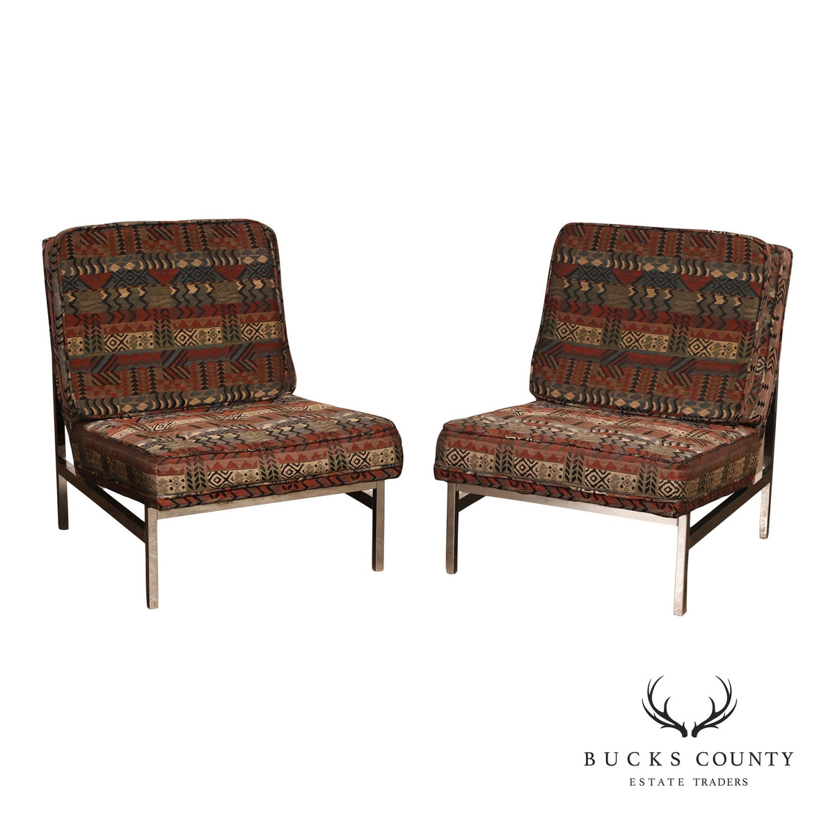 Florence Knoll Mid Century Modern Pair of Chrome Lounge Chairs
