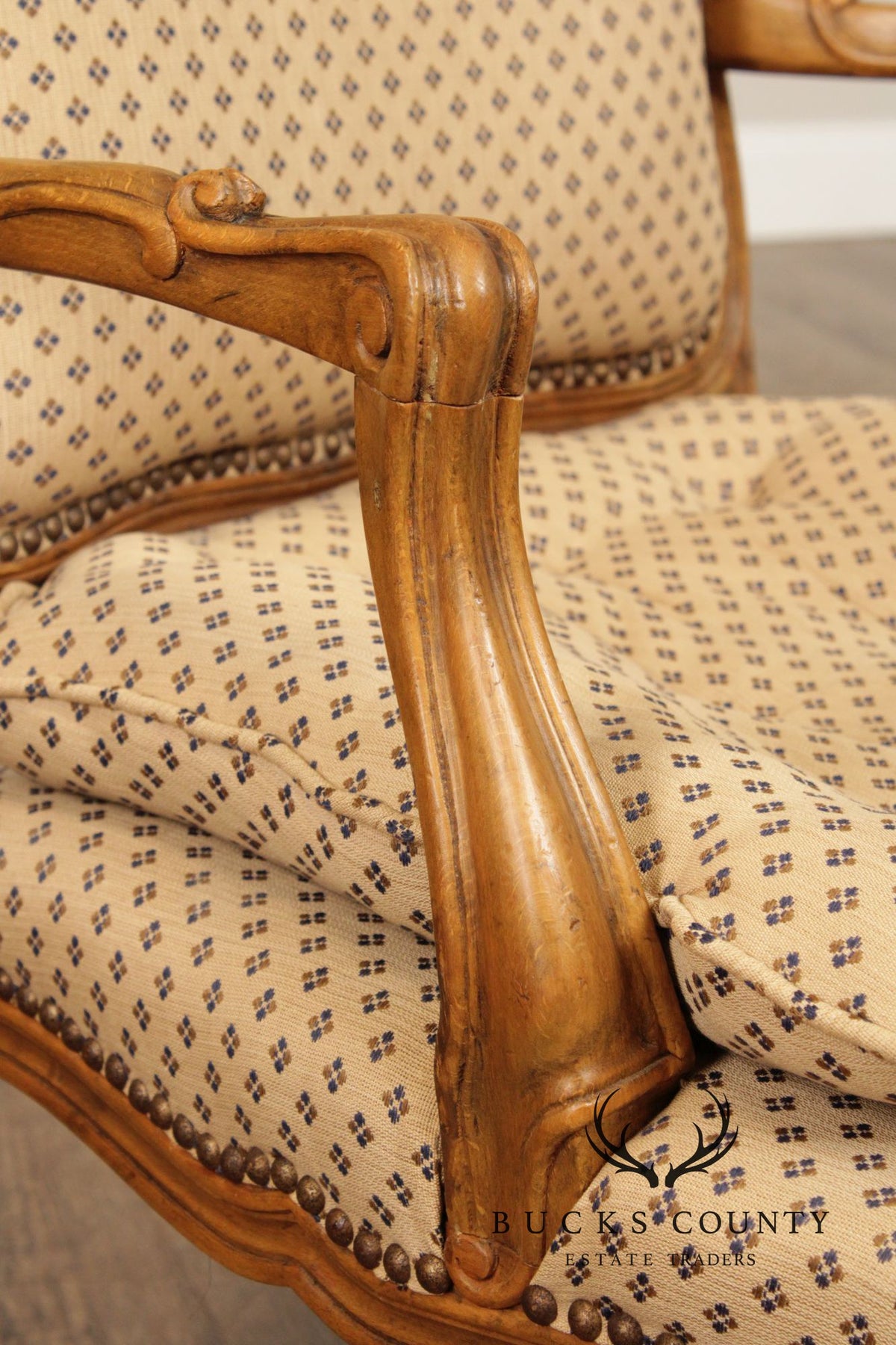 French Provincial Style Carved Frame Fauteuil Armchair