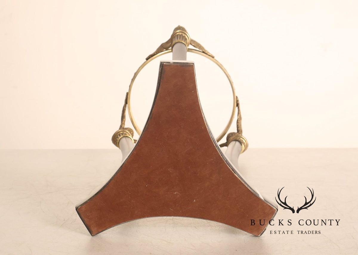 Empire Style Brass Swan And Marble Hurricane Candle Holder