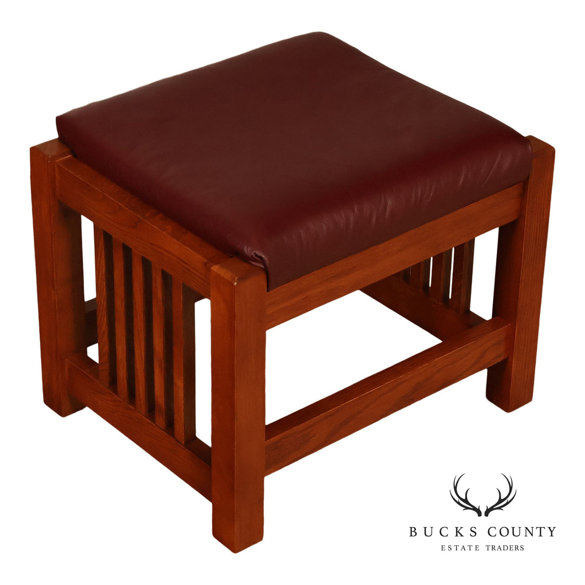 Bassett Furniture Mission Style Oak and Leather Foot Stool