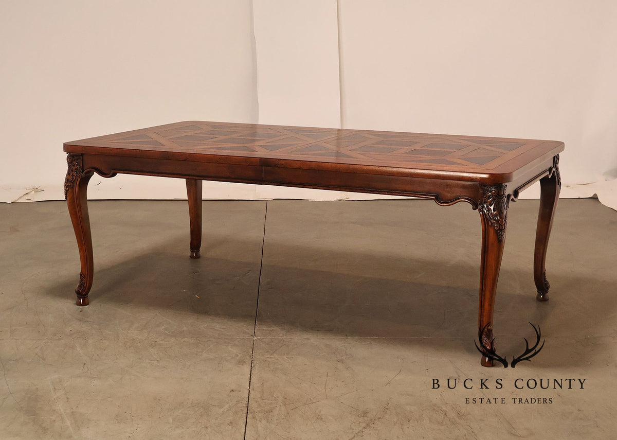 Henredon French Provincial Style Parquetry Top Expandable Dining Table