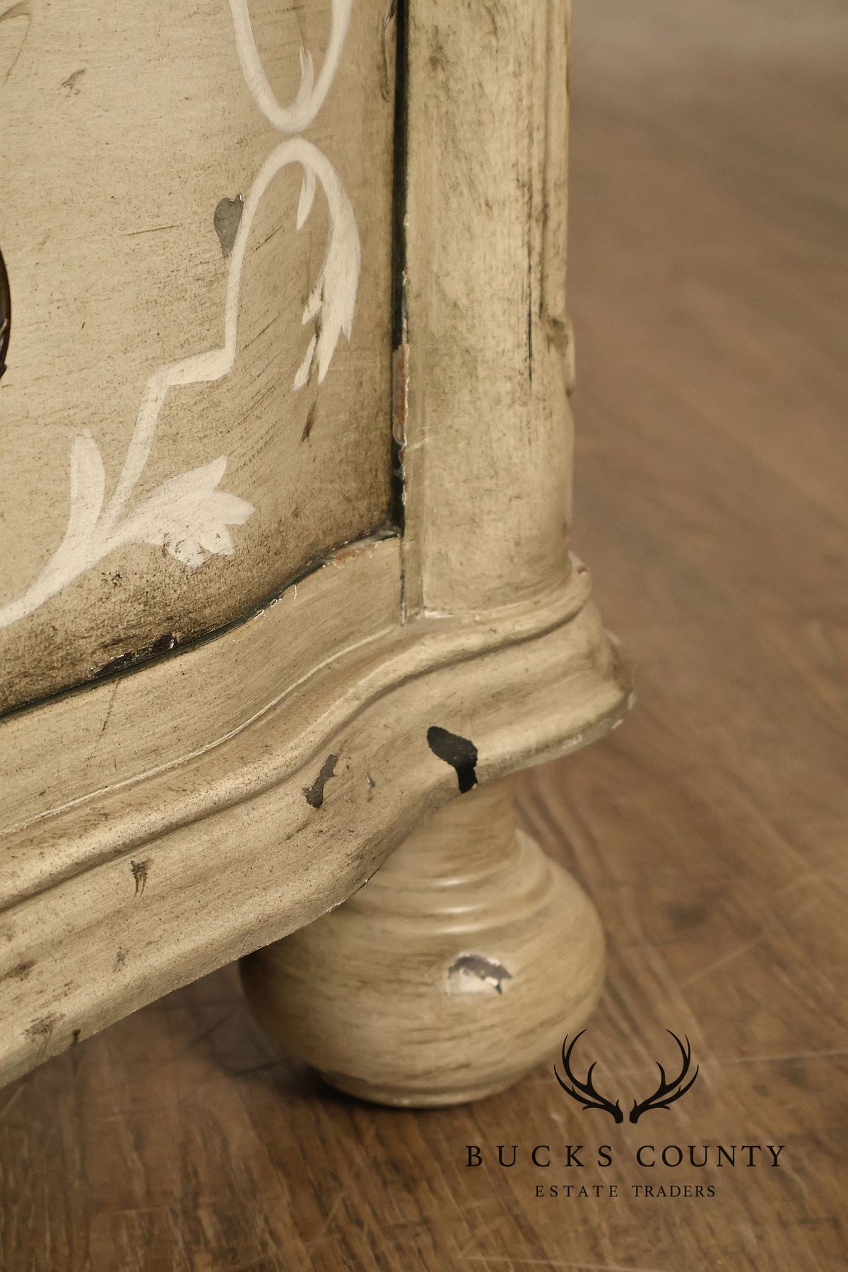 Painted Rustic European Style Three Drawer Chest With Distressed Finish