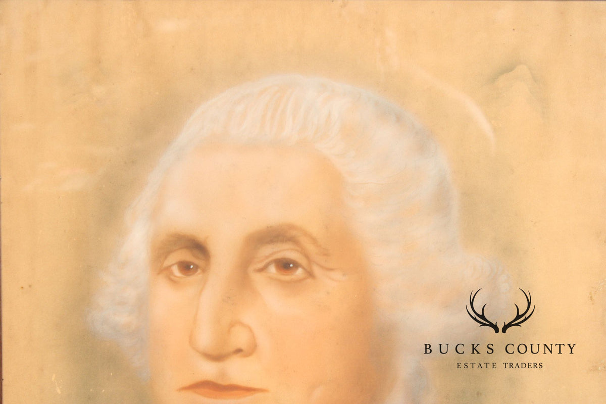 Antique Pastel Portrait Of George Washington In Carved Wood Frame