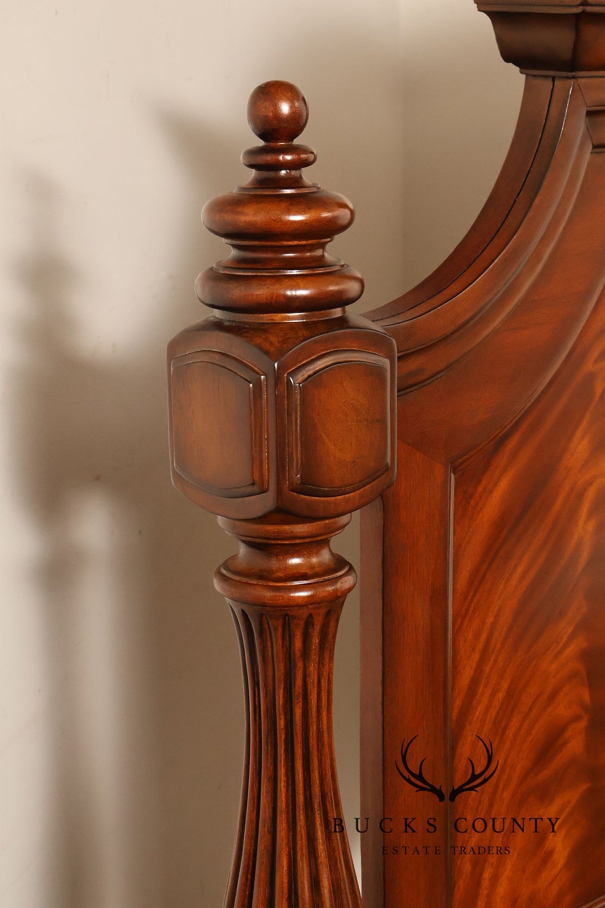 King Size Mahogany Flame Veneer Carved Bed Frame