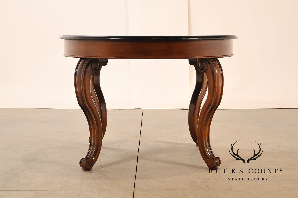 Traditional Round Mahogany Dining Table With Leaf And Banded Top