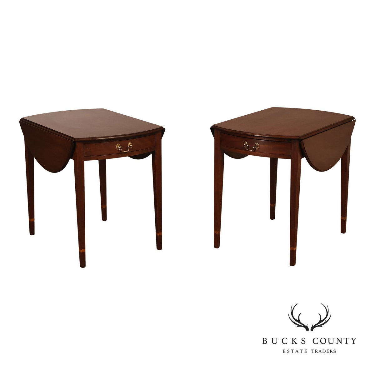 Henkel-Harris Hepplewhite Style Pair Of Mahogany Pembroke Drop Leaf Side Tables