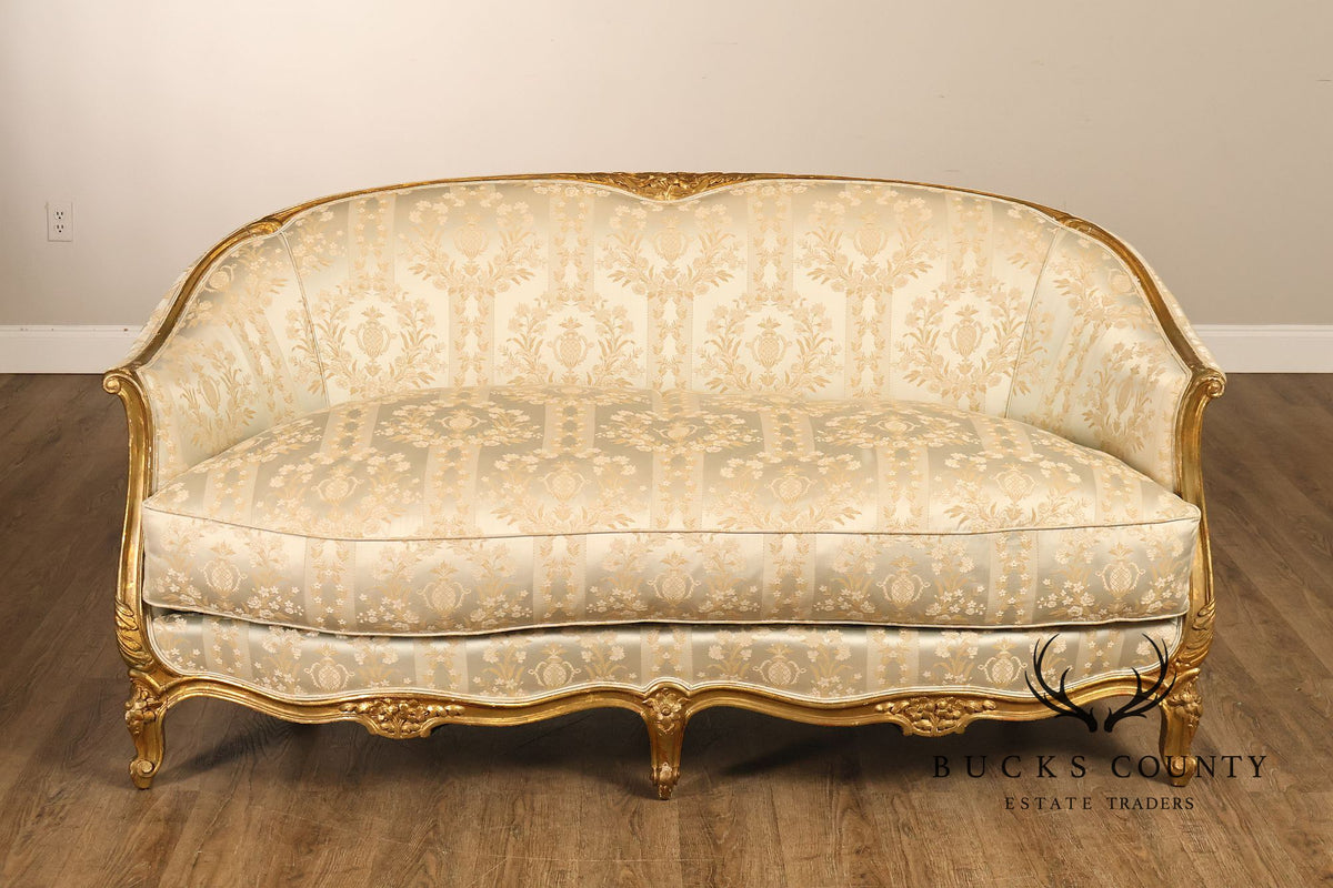 Antique French Louis XV Style Giltwood Upholstered Sofa