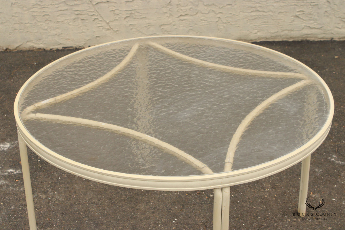 Mid Century Modern Round Aluminum Glass Top Patio Dining Table