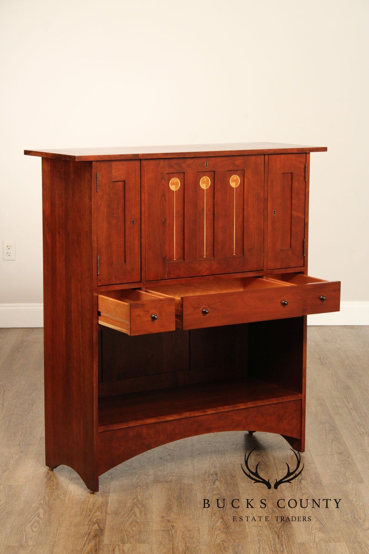 Stickley Mission Collection Harvey Ellis Inlaid Cherry Drop Front Desk