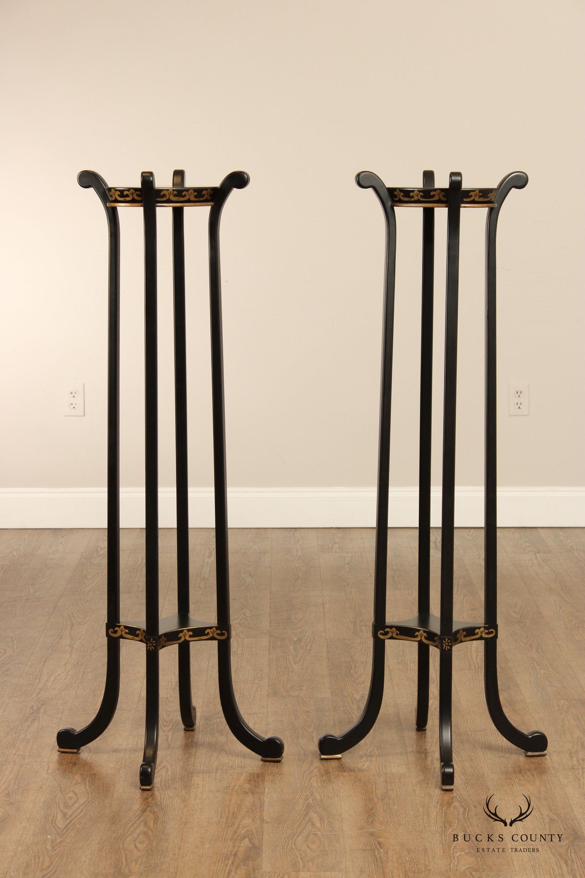 Chelsea House Ebonized Pair Of Paris Fern Stands
